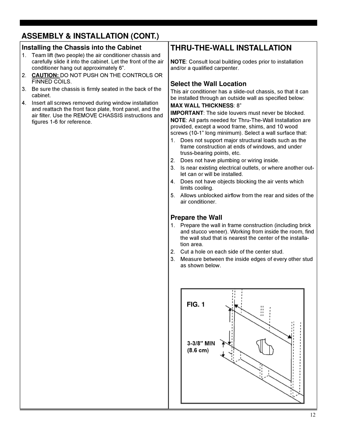 Soleus Air GM-WAC-15ESE-C THRU-THE-WALL Installation, Installing the Chassis into the Cabinet, Select the Wall Location 