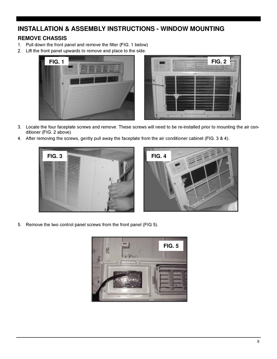 Soleus Air GM-WAC-15ESE-C, GM-WAC-18ESE-C manual Installation & Assembly Instructions Window Mounting, Remove Chassis 