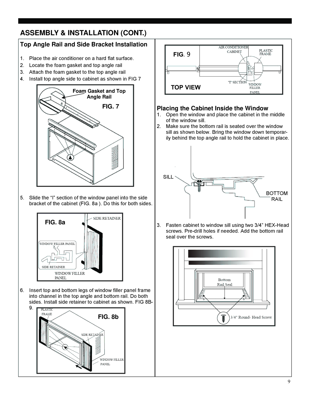 Soleus Air GM-WAC-25ESE-C manual Assembly & Installation, Top Angle Rail and Side Bracket Installation, TOP View 