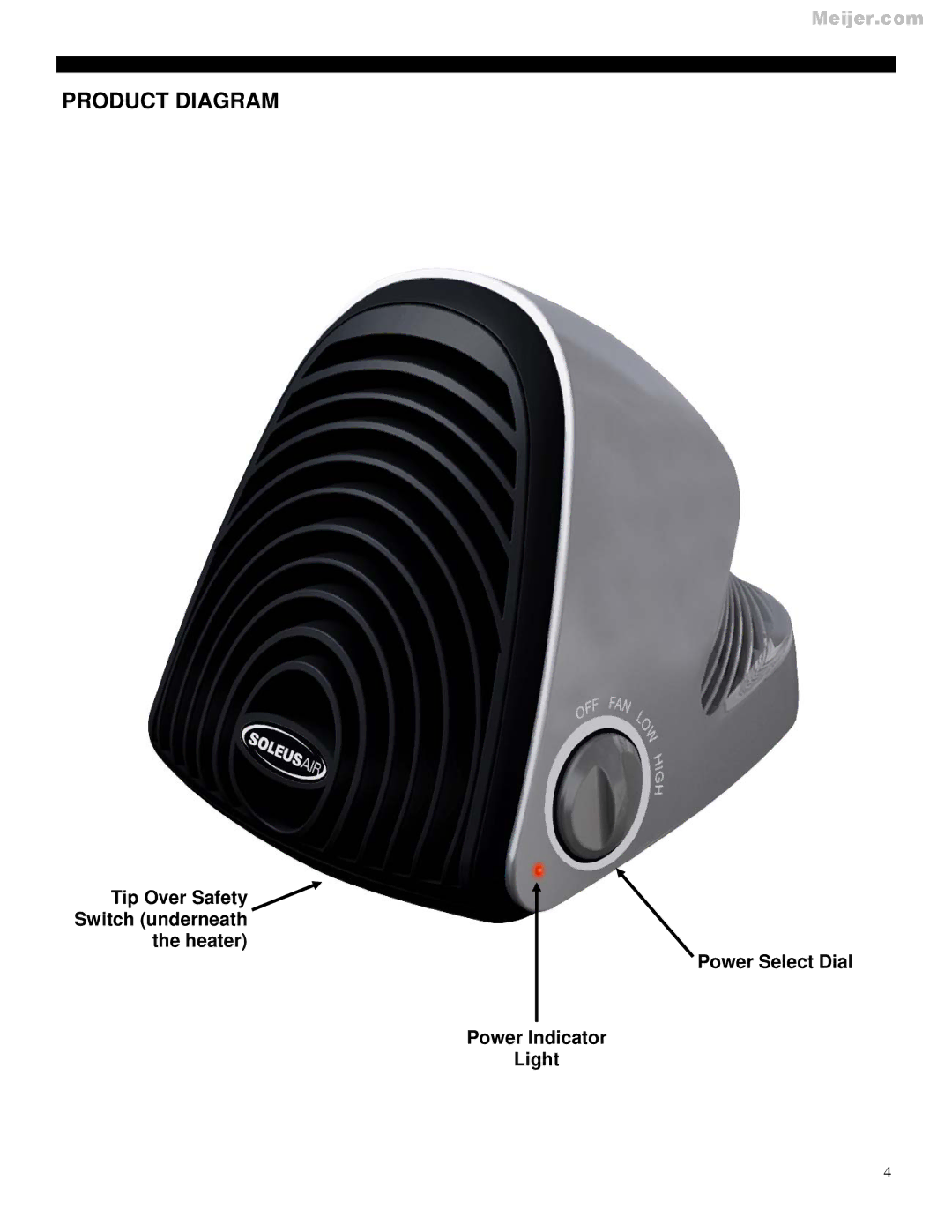 Soleus Air HC1-15-12 manual Product Diagram 