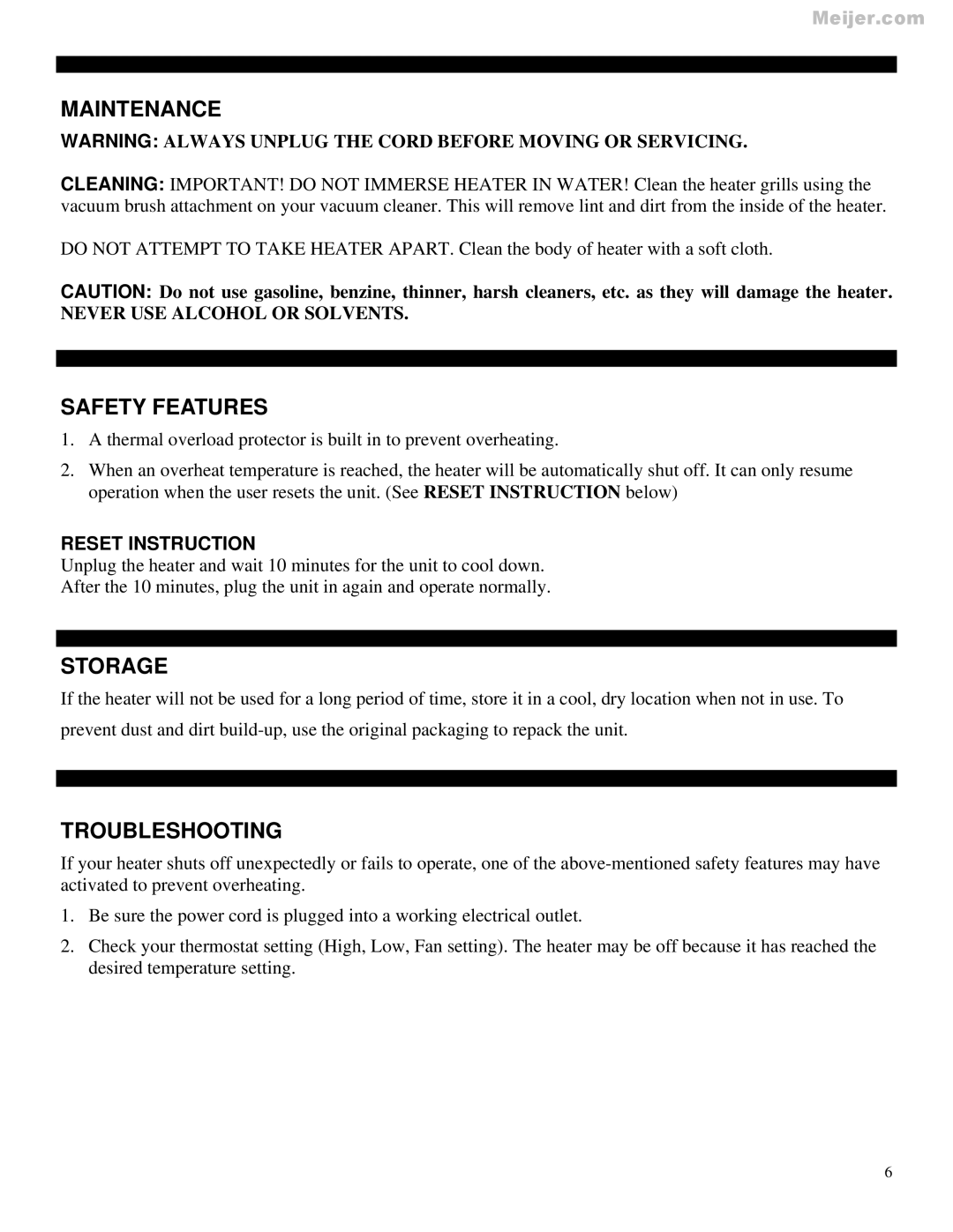 Soleus Air HC1-15-12 manual Maintenance, Storage, Troubleshooting 