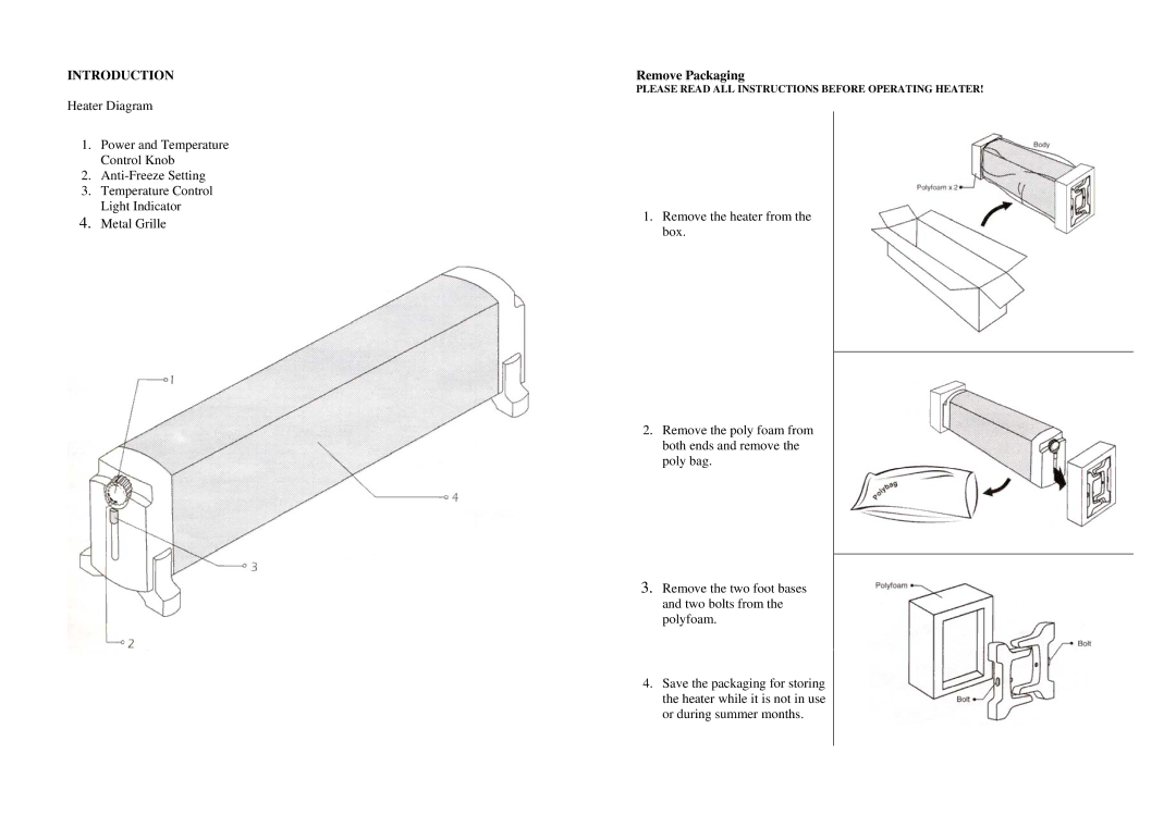 Soleus Air HGW-203 user manual Introduction, Remove Packaging 