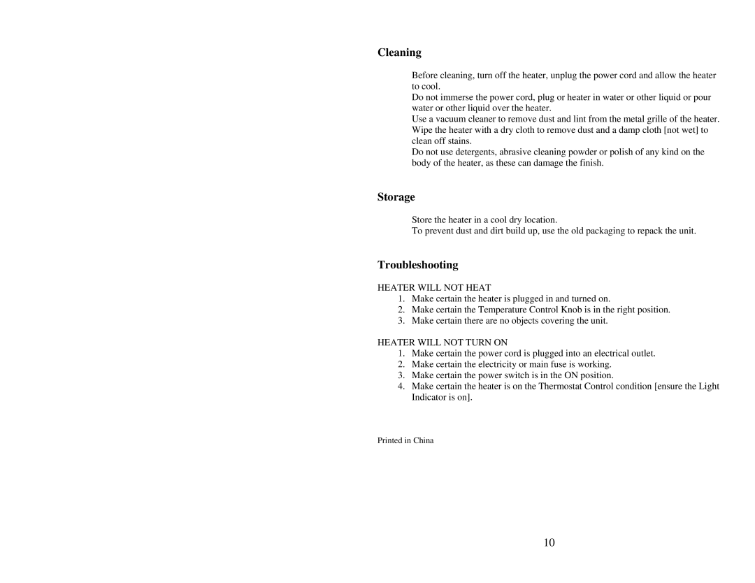 Soleus Air HGW-308 user manual Cleaning, Storage, Troubleshooting 