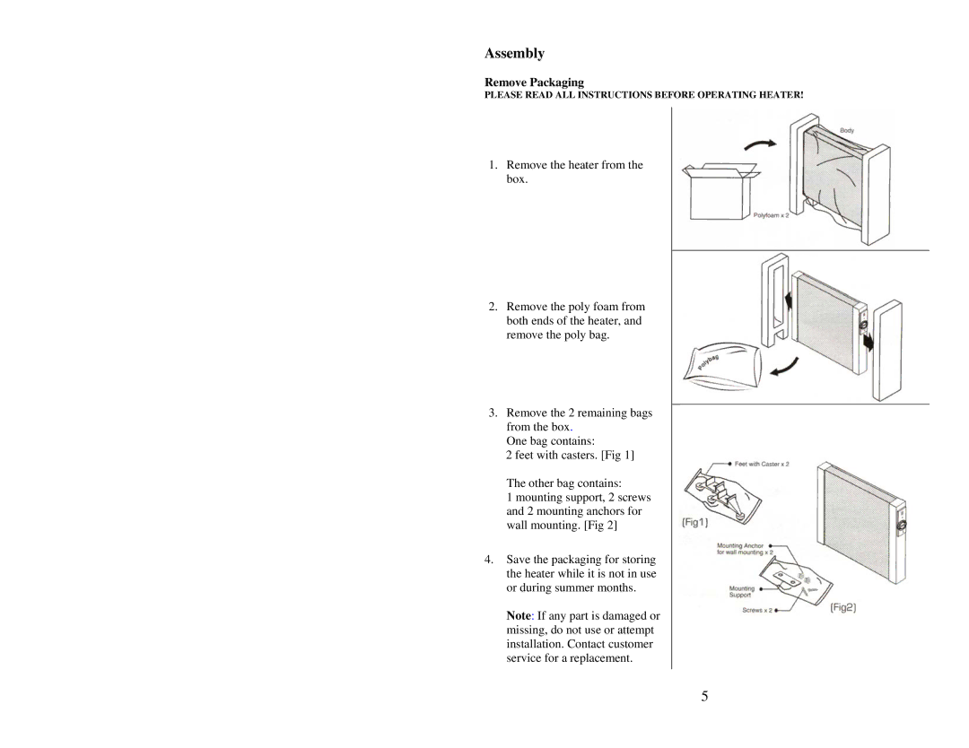 Soleus Air HGW-308 user manual Assembly, Remove Packaging 