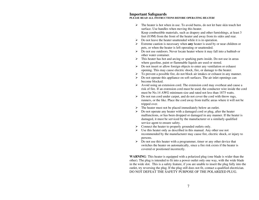 Soleus Air HGW-308 user manual Important Safeguards 