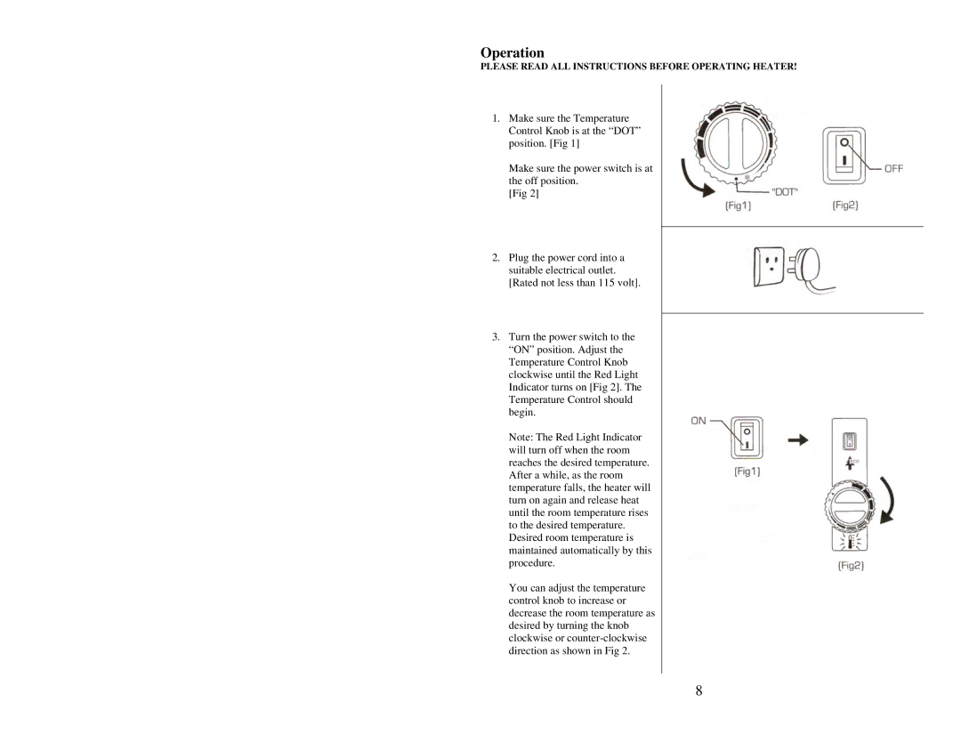 Soleus Air HGW-308 user manual Operation 