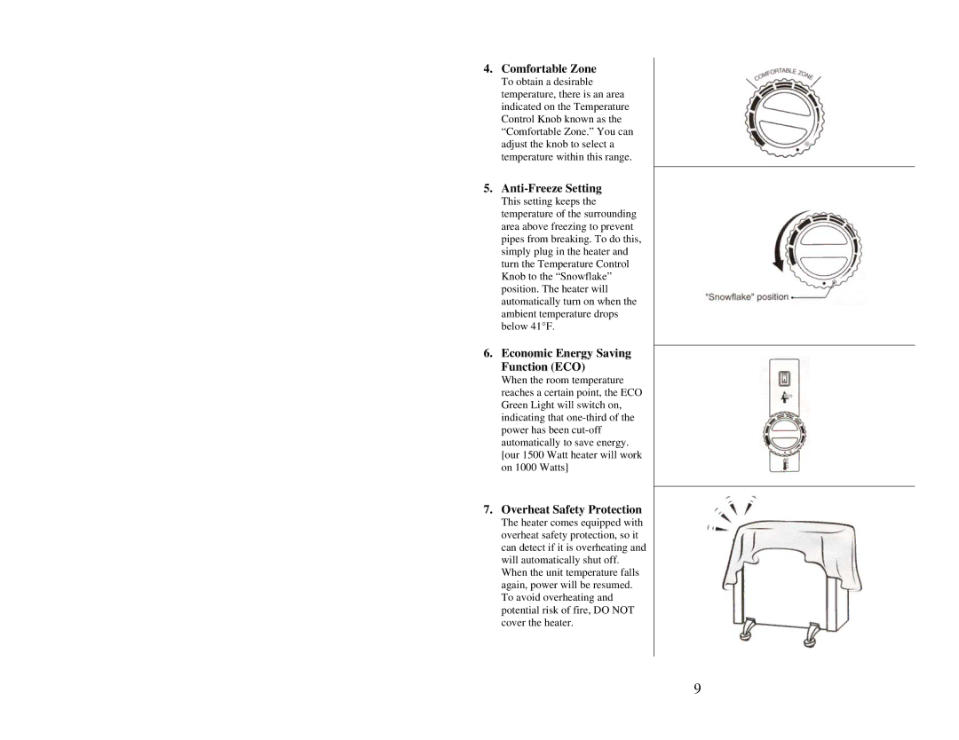 Soleus Air HGW-308 Comfortable Zone, Anti-Freeze Setting, Economic Energy Saving Function ECO, Overheat Safety Protection 