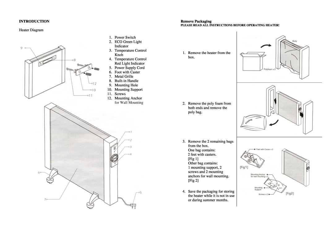 Soleus Air HGW-308 user manual Introduction, Remove Packaging 