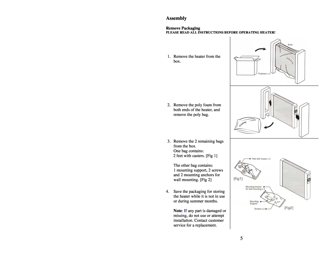 Soleus Air HGW-308 user manual Assembly, Remove Packaging 
