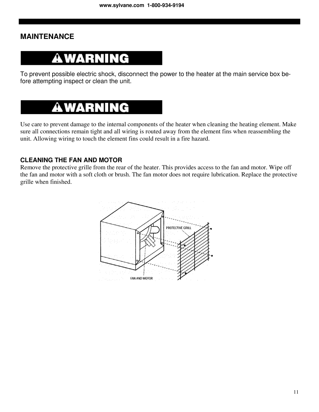 Soleus Air HI1-50-03 manual Maintenance, Cleaning the FAN and Motor 