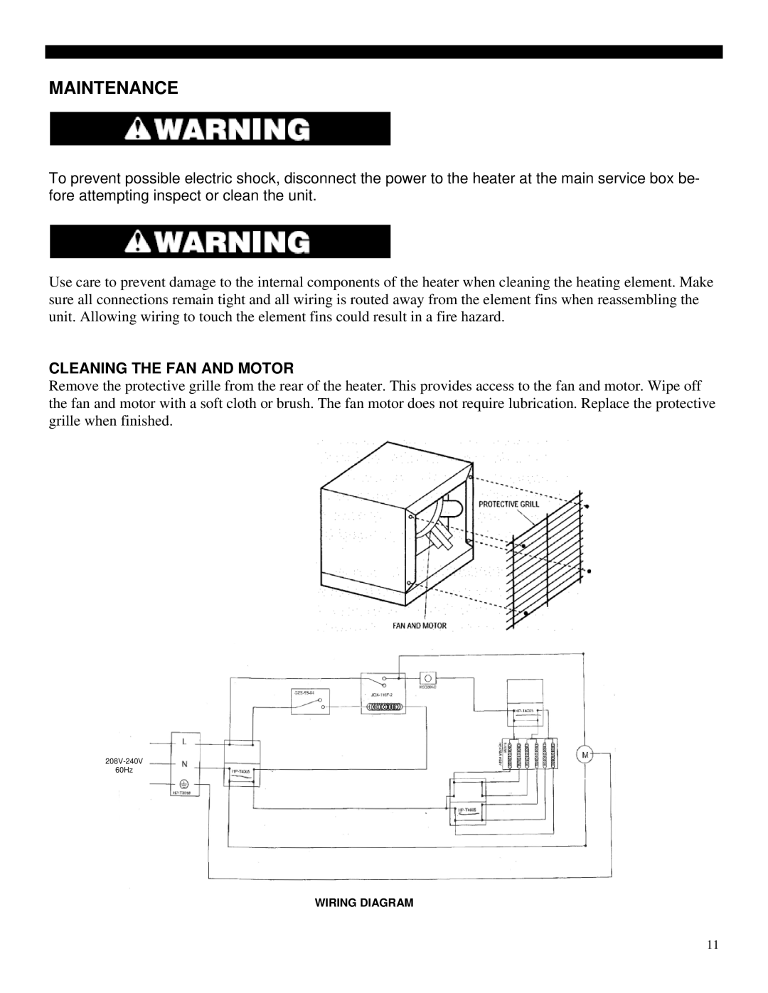 Soleus Air HI1-50-03 manual Maintenance, Cleaning the FAN and Motor 