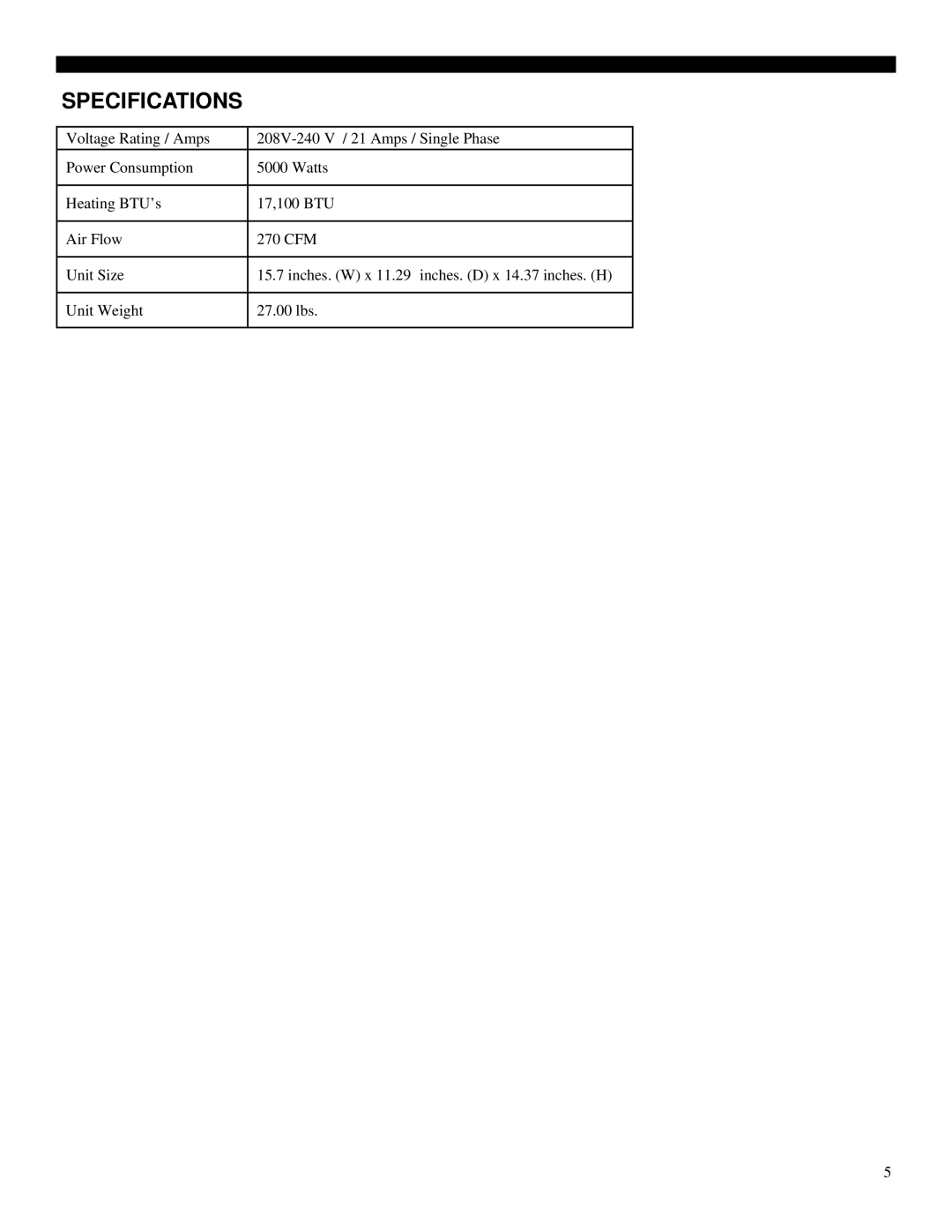 Soleus Air HI1-50-03 manual Specifications 