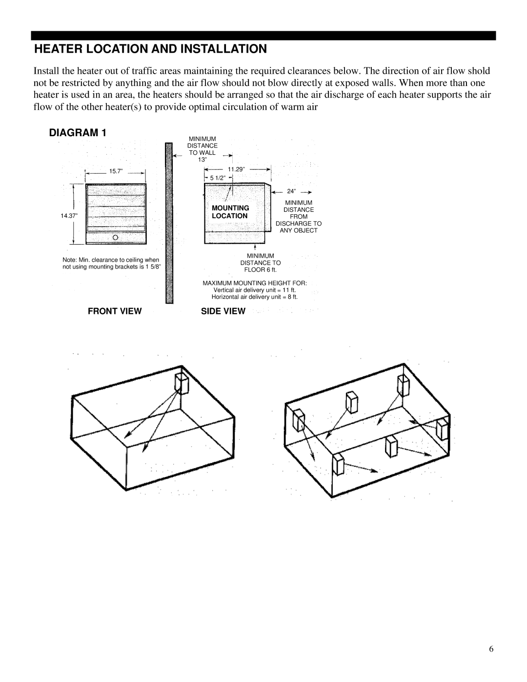 Soleus Air HI1-50-03 manual Heater Location and Installation, Diagram 