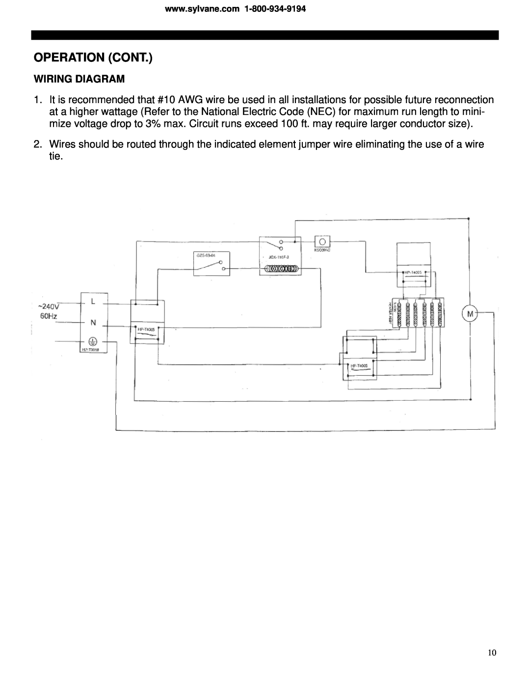 Soleus Air HI1-50-03 manual Operation Cont, Wiring Diagram 