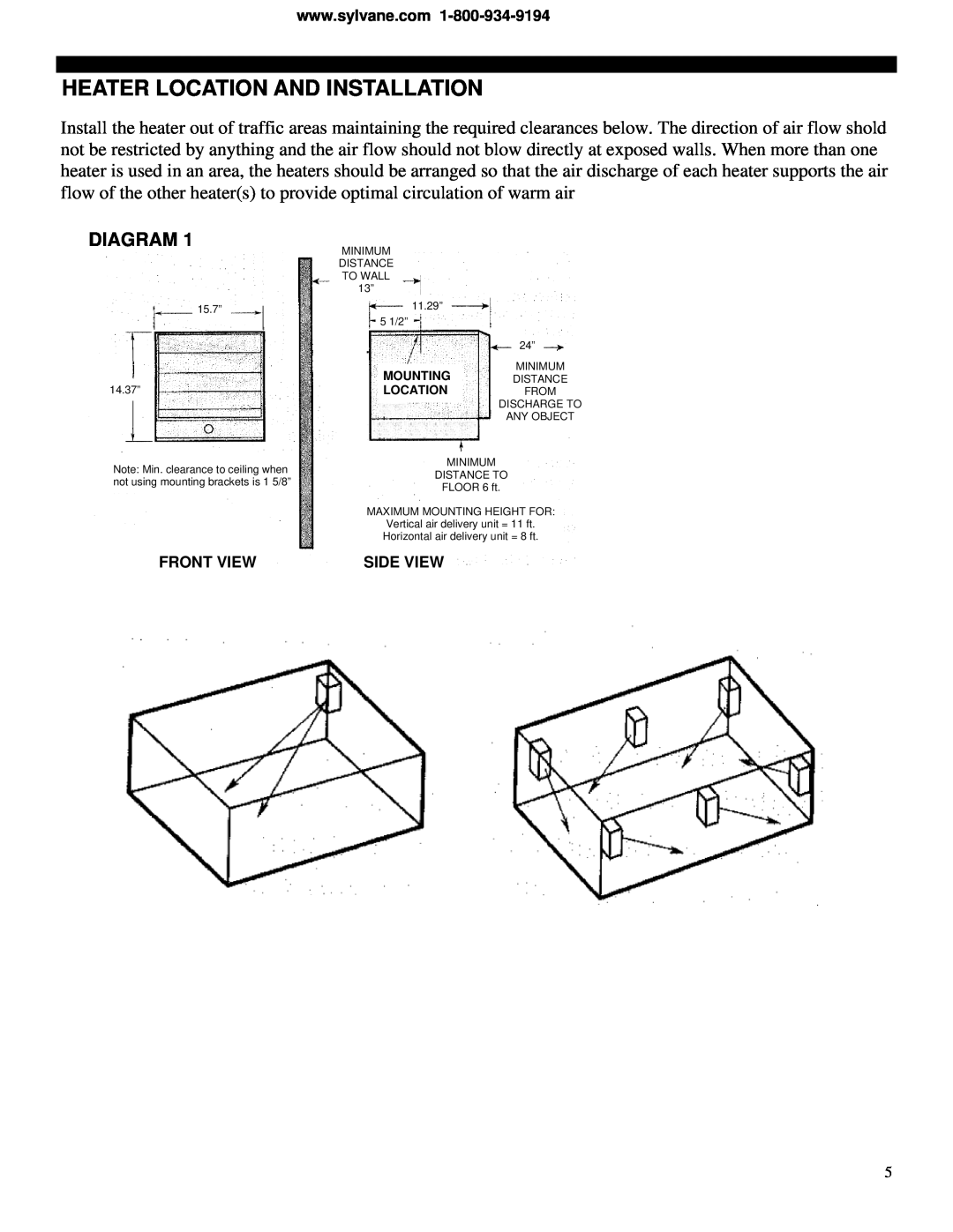 Soleus Air HI1-50-03 manual Heater Location And Installation, Diagram 