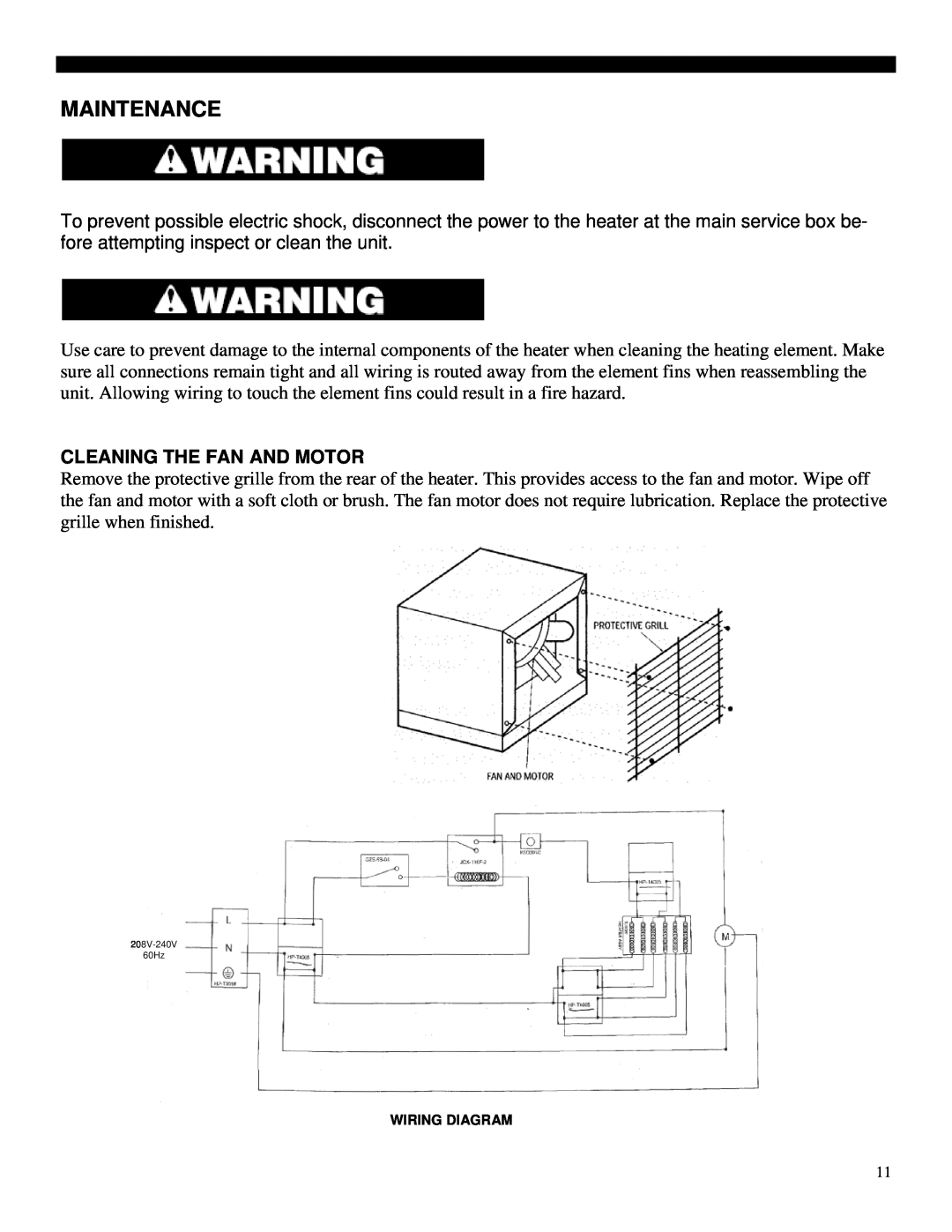 Soleus Air HI1-50-03 manual Maintenance, Cleaning The Fan And Motor 