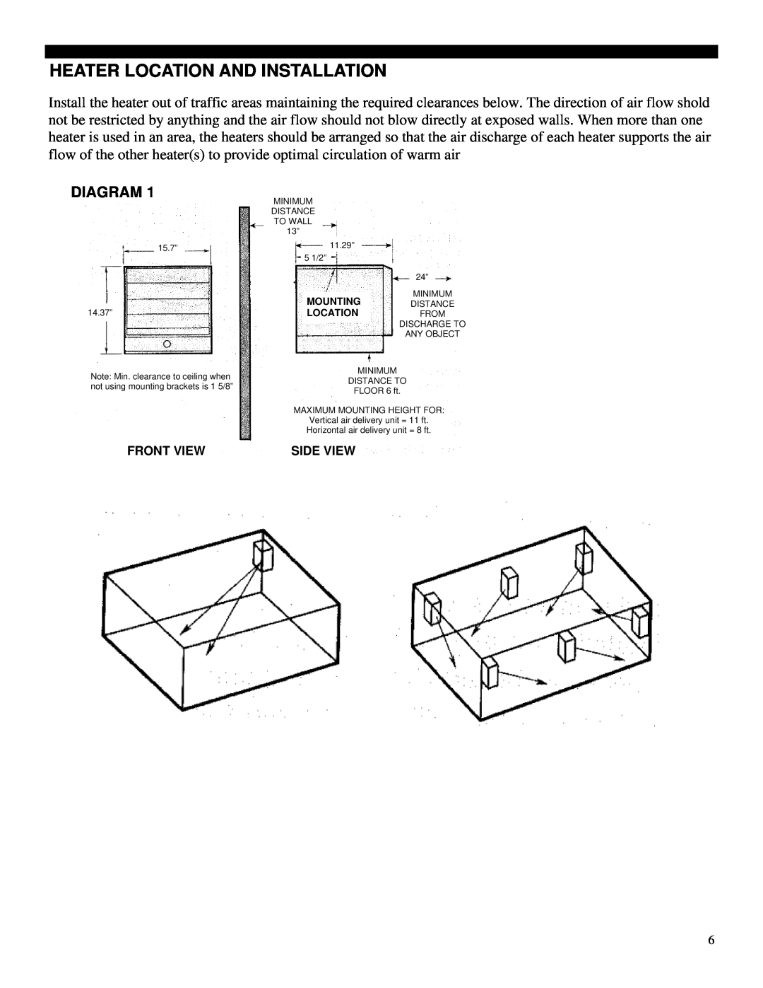Soleus Air HI1-50-03 manual Heater Location And Installation, Diagram 