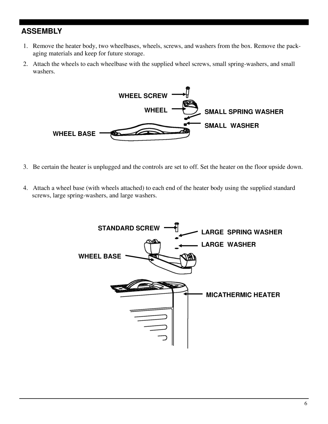 Soleus Air HM1-10-32 manual Assembly, Wheel Screw, Small Washer Wheel Base 