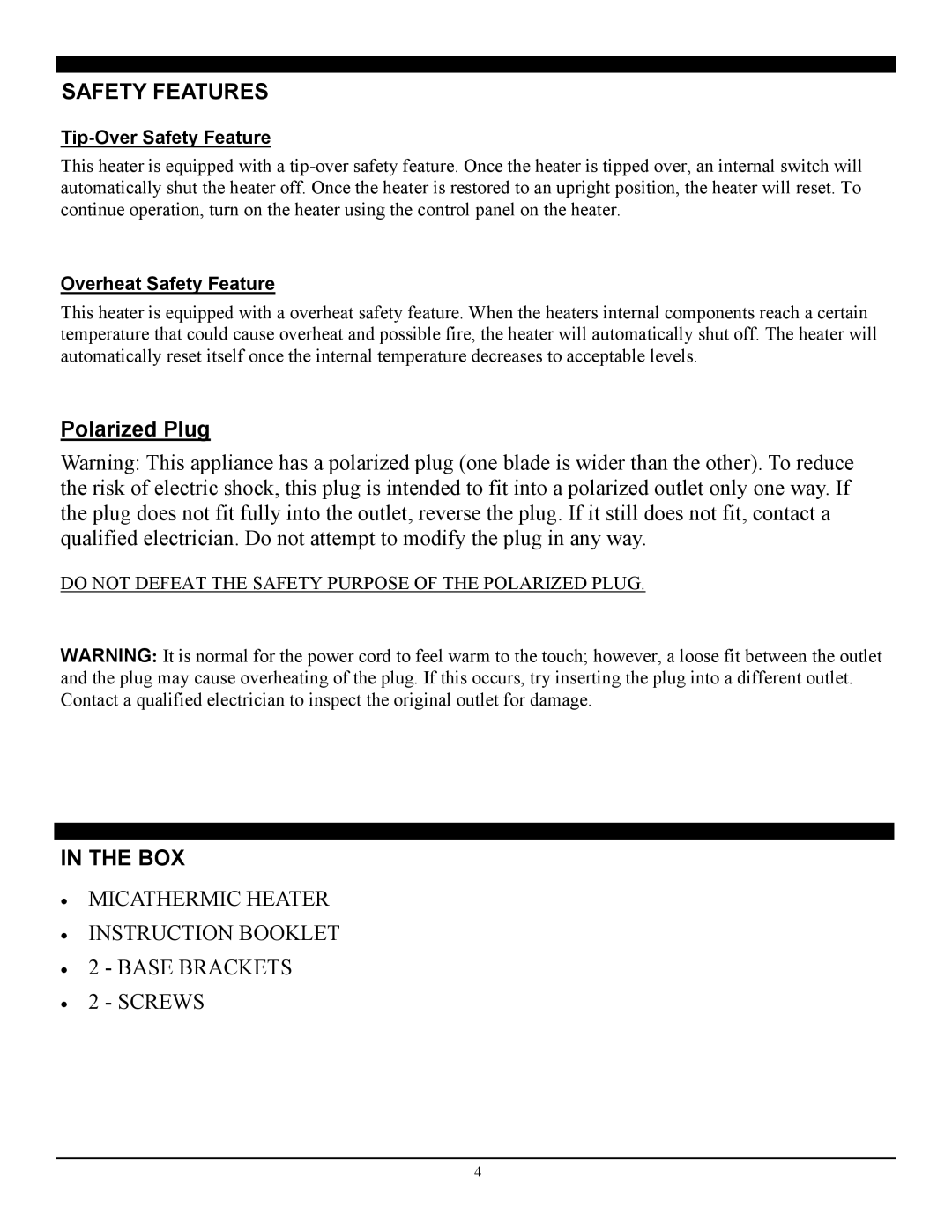 Soleus Air HM10-15-E-32 manual Safety Features, Box 