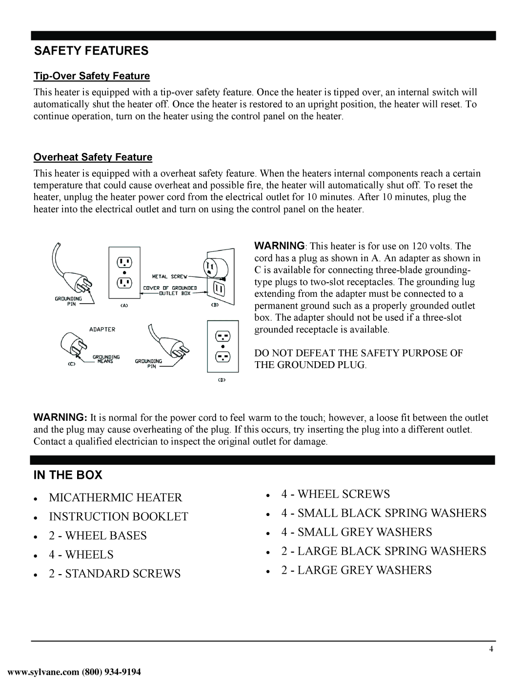 Soleus Air HM4-15E-01 manual Safety Features, Box 