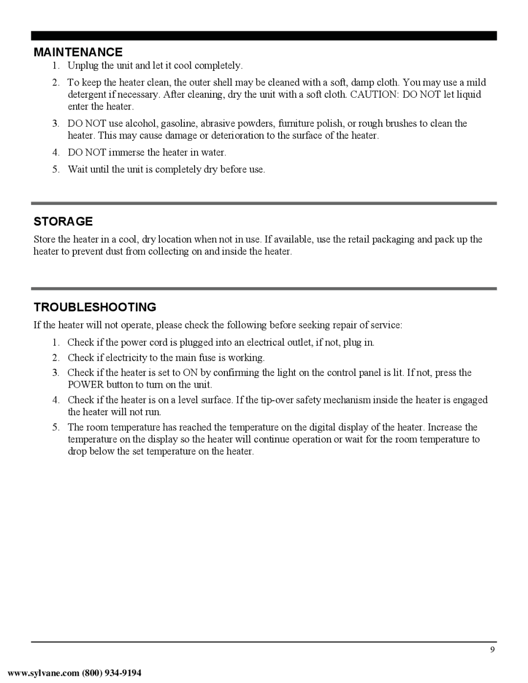 Soleus Air HM4-15E-01 manual Maintenance, Storage, Troubleshooting 