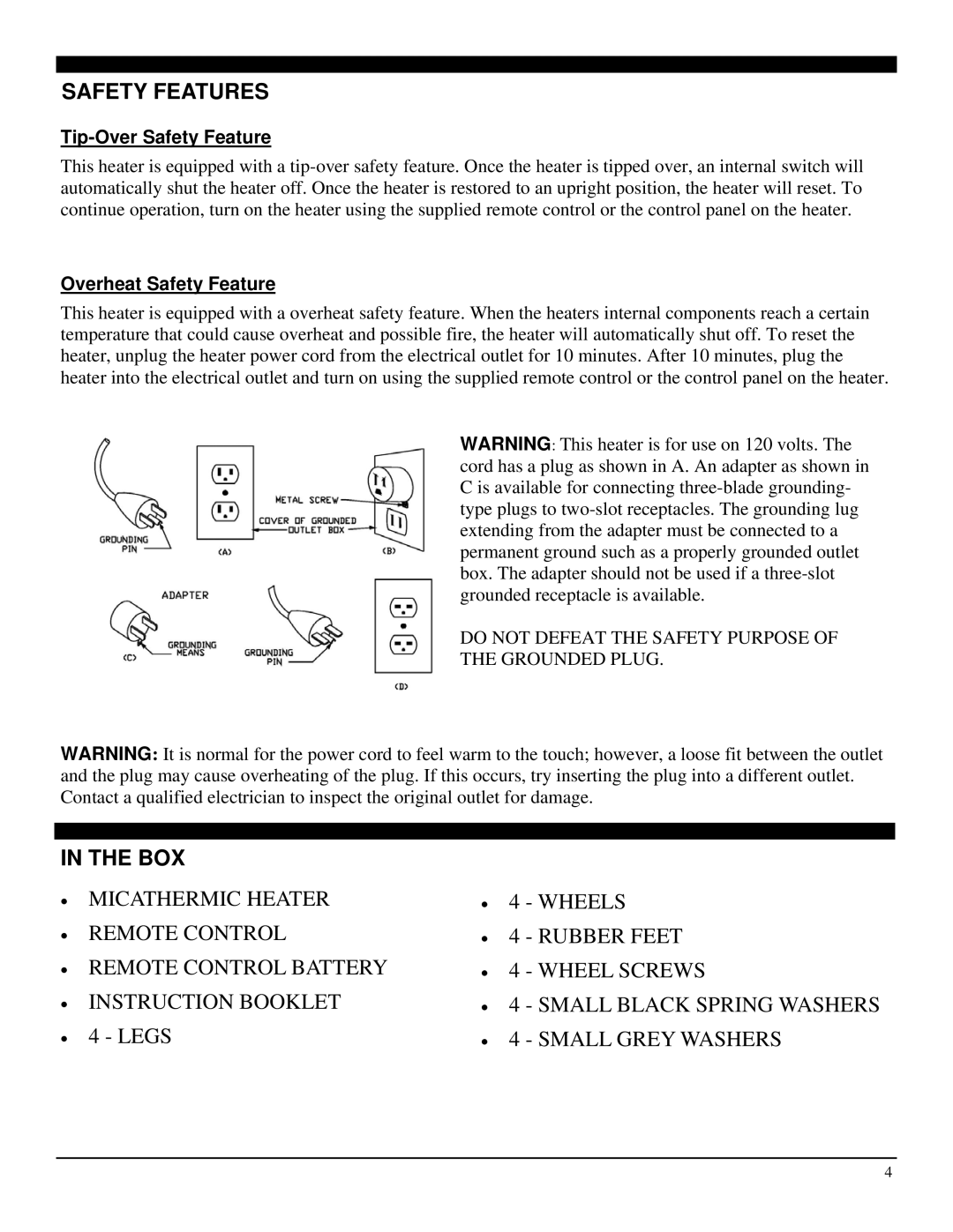 Soleus Air HM5-15R-32 manual Safety Features, Box 