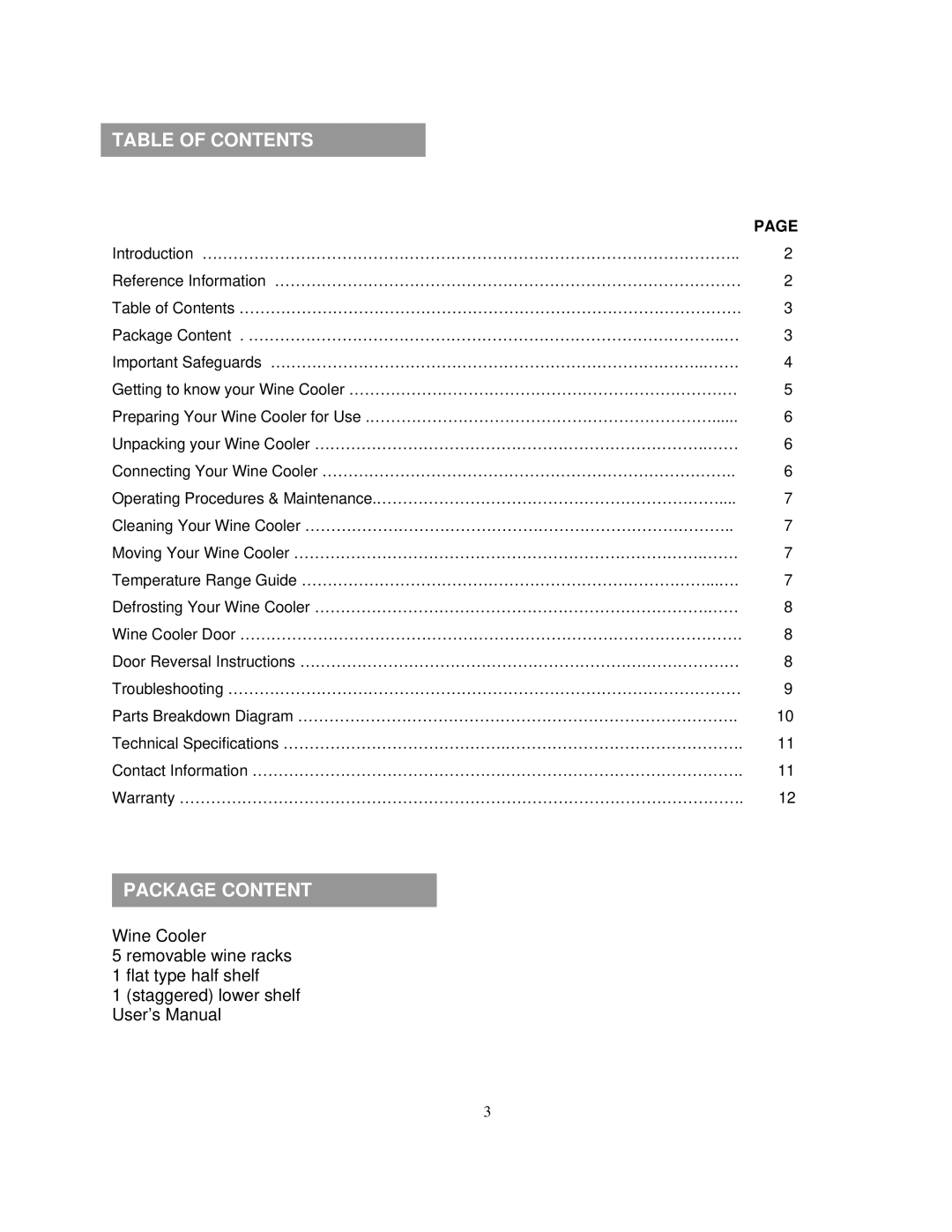 Soleus Air JC-128 owner manual Table of Contents, Package Content 