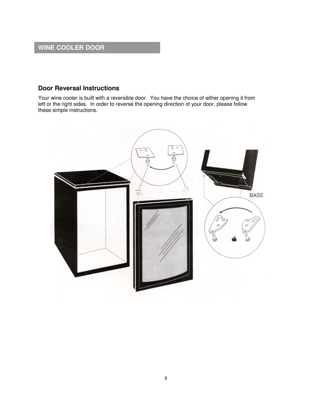 Soleus Air JC-128 owner manual Wine Cooler Door, Door Reversal Instructions 