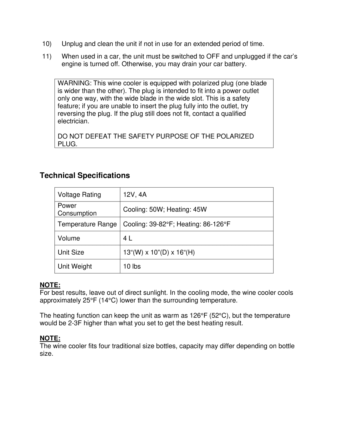 Soleus Air JC-4 owner manual Technical Specifications 