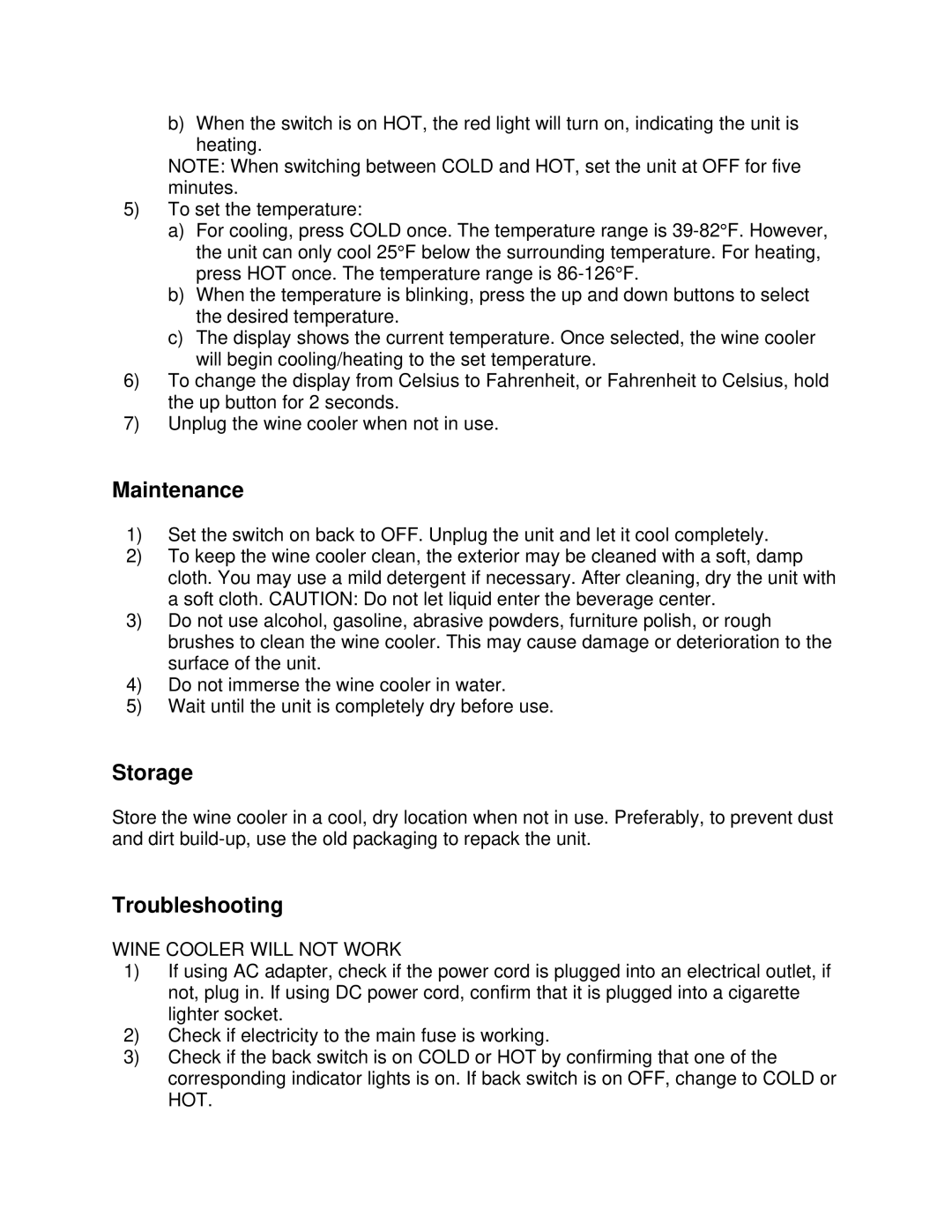 Soleus Air JC-4 owner manual Maintenance, Storage, Troubleshooting 