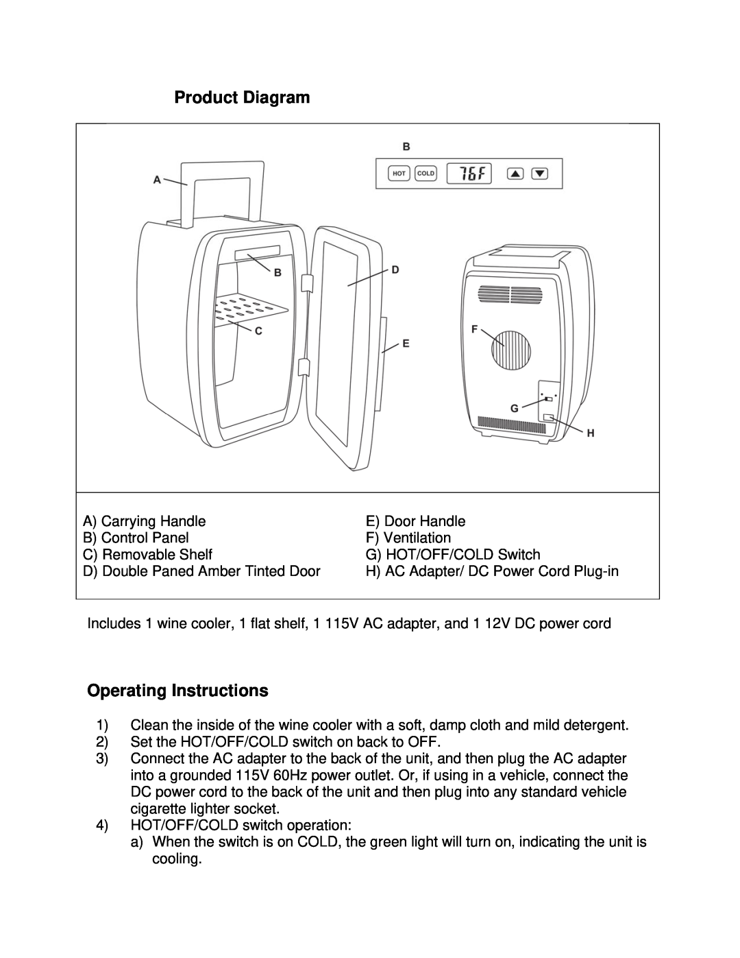 Soleus Air JC-4 owner manual Product Diagram, Operating Instructions 