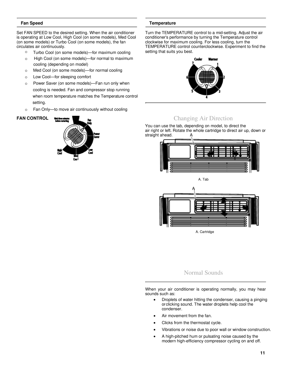 Soleus Air KC-32U, KC-25U, KC-35U, KC-15U, KC-18U owner manual Changing Air Direction, Normal Sounds, Temperature 