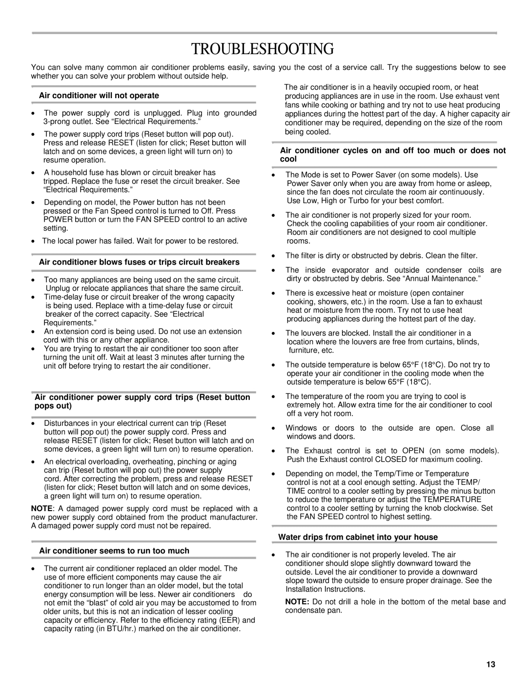 Soleus Air KC-15U, KC-25U, KC-32U, KC-35U, KC-18U owner manual Troubleshooting 