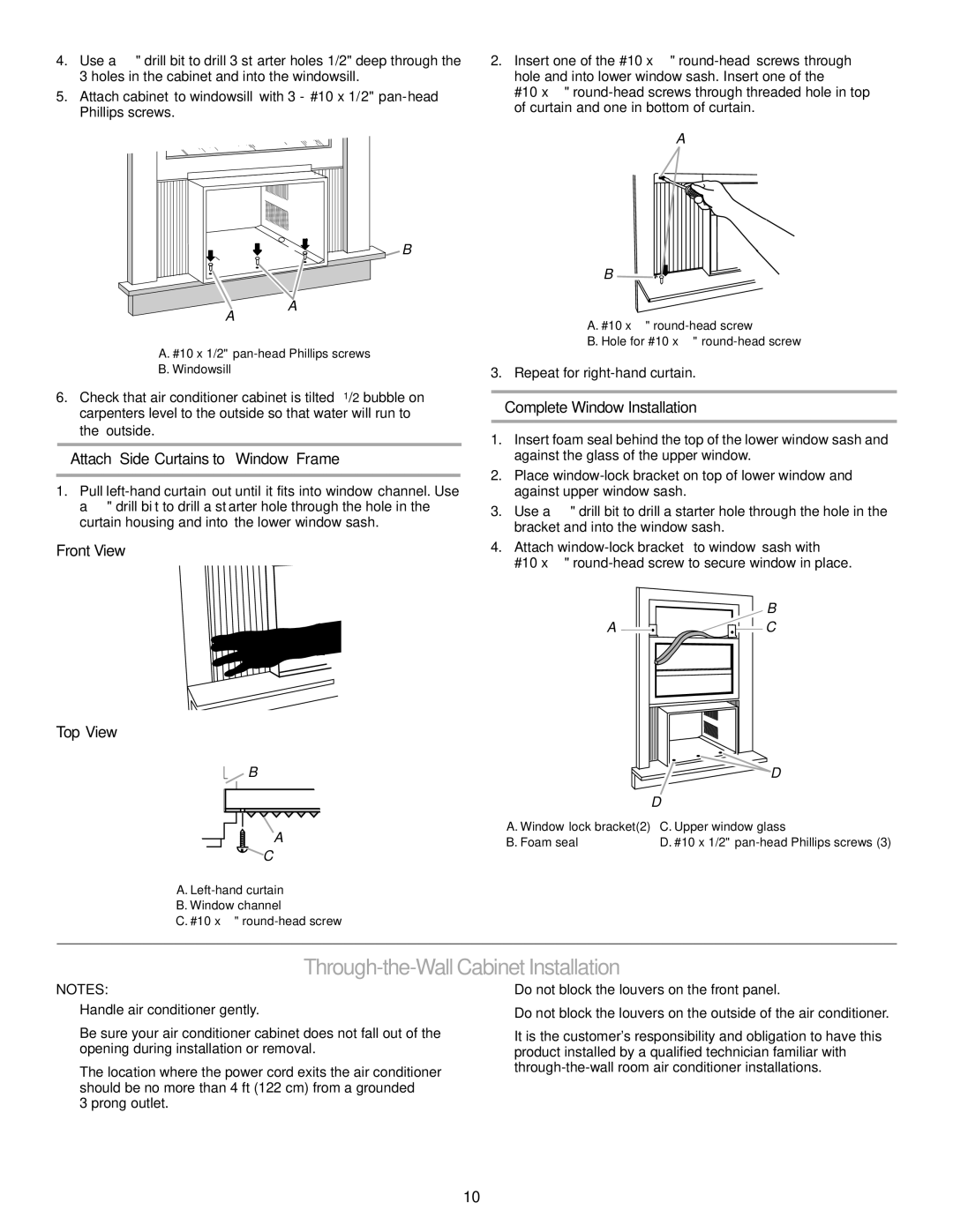 Soleus Air KC-30H / KC-35H installation manual Through-the-Wall Cabinet Installation, Attach Side Curtains to Window Frame 