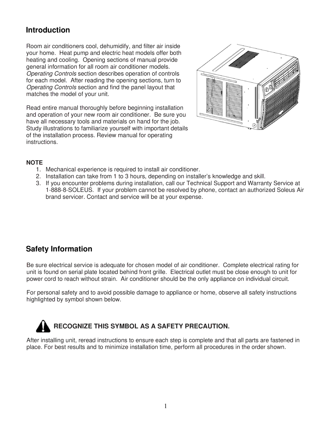 Soleus Air KC-30H / KC-35H installation manual Introduction 