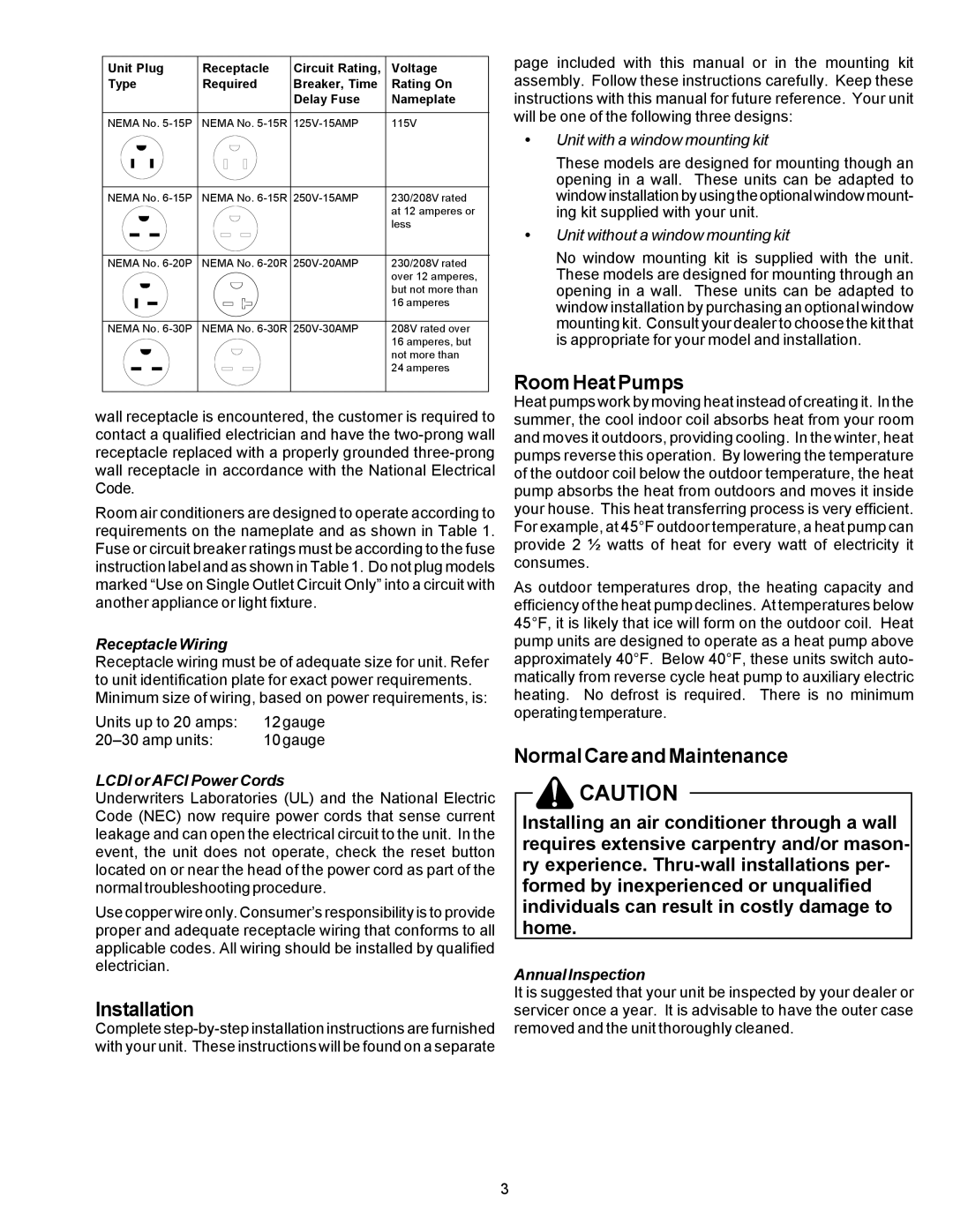 Soleus Air KC-30H / KC-35H installation manual Installation, RoomHeatPumps, NormalCareandMaintenance 