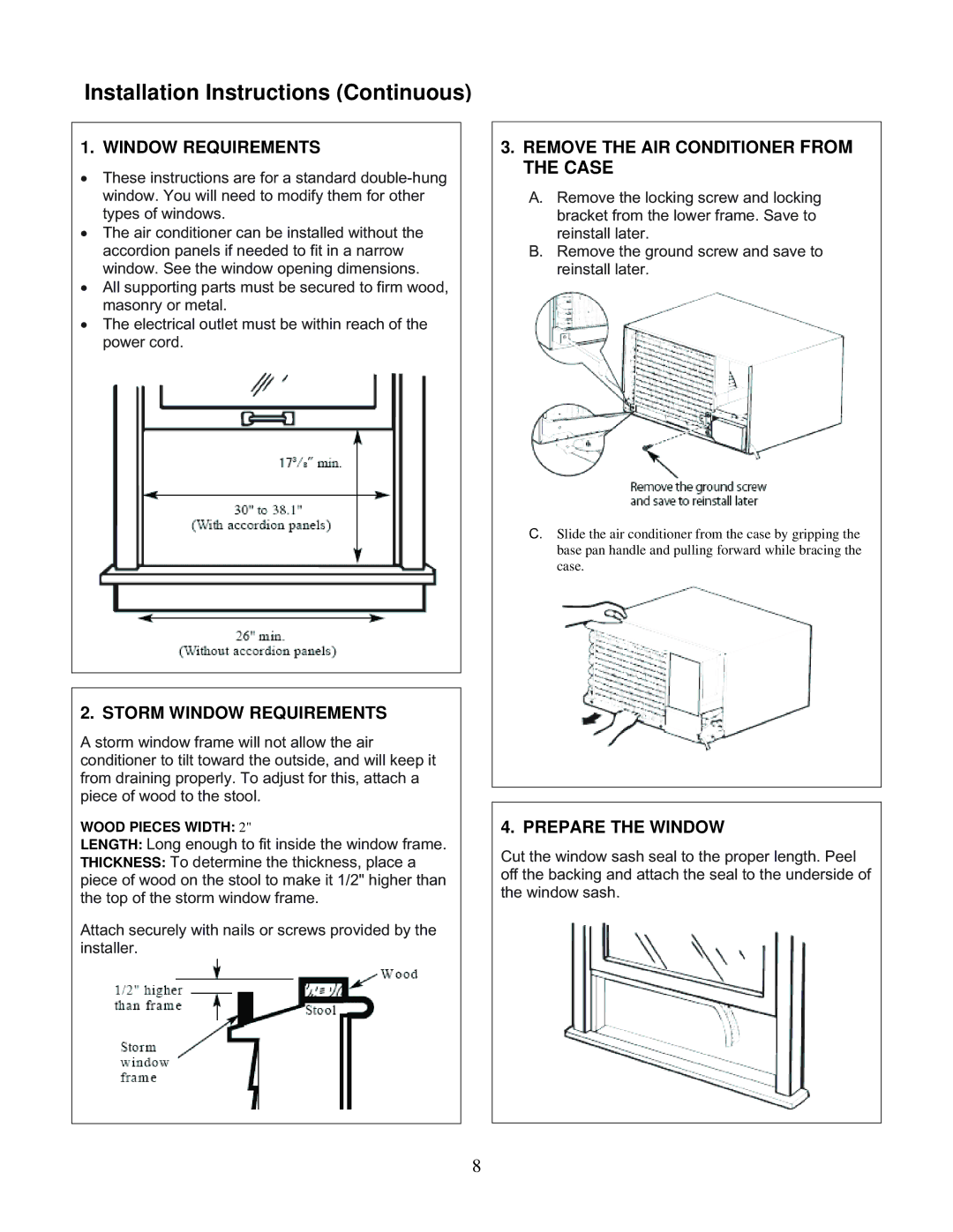 Soleus Air KC-45H Installation Instructions Continuous, Storm Window Requirements, Prepare the Window 