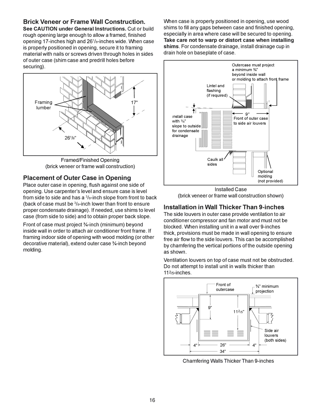 Soleus Air KC-45H installation manual Brick Veneer or Frame Wall Construction 