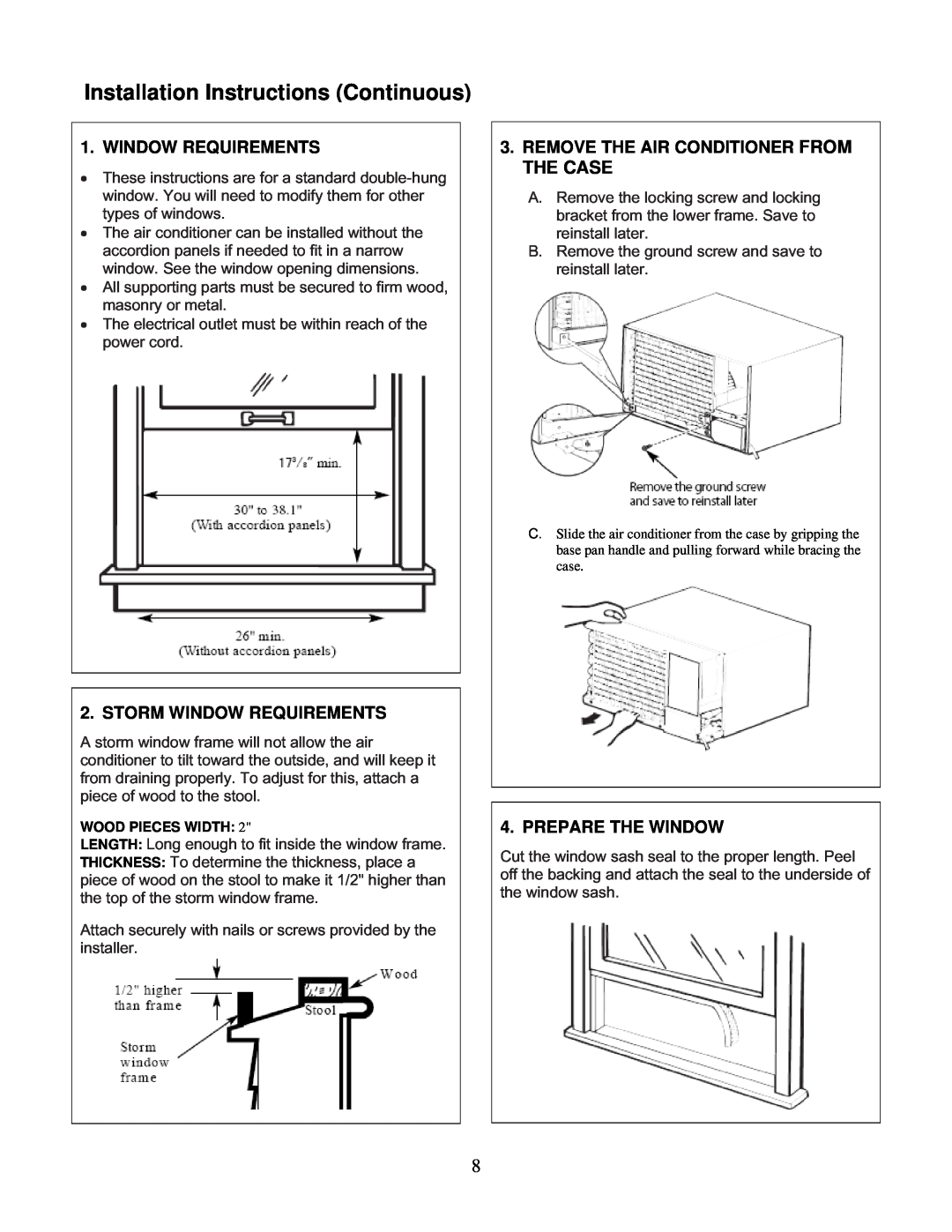 Soleus Air KC-45H Installation Instructions Continuous, Storm Window Requirements, Prepare The Window 