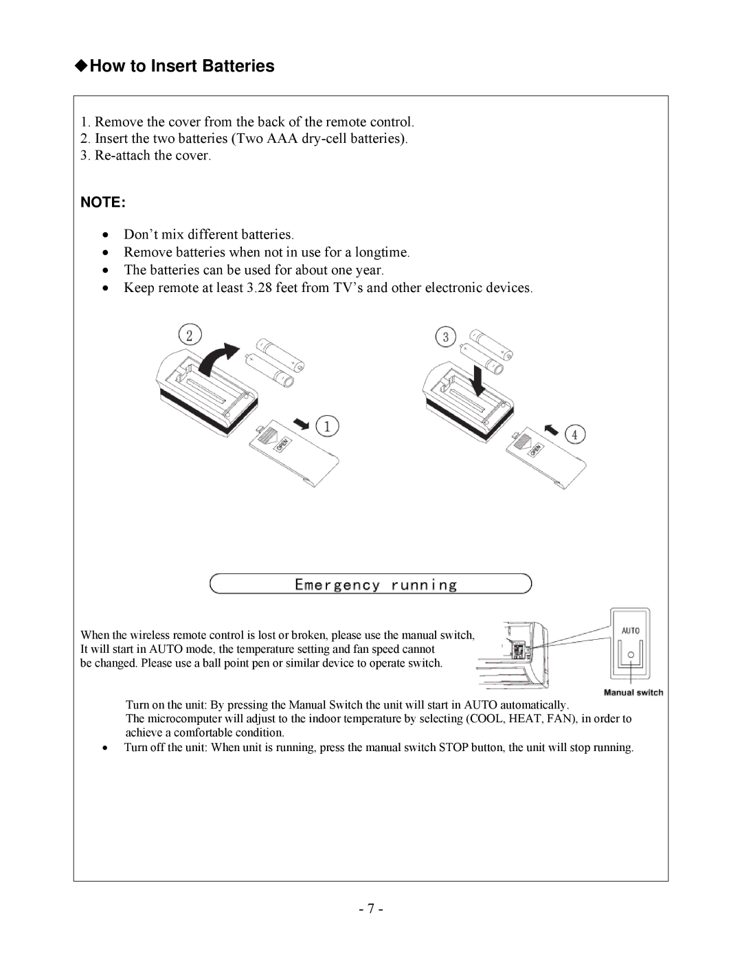 Soleus Air KFHHP-12-OD, KFHHP-12-ID, KFHHP-09-OD, KFIHP-09-ID installation manual How to Insert Batteries 