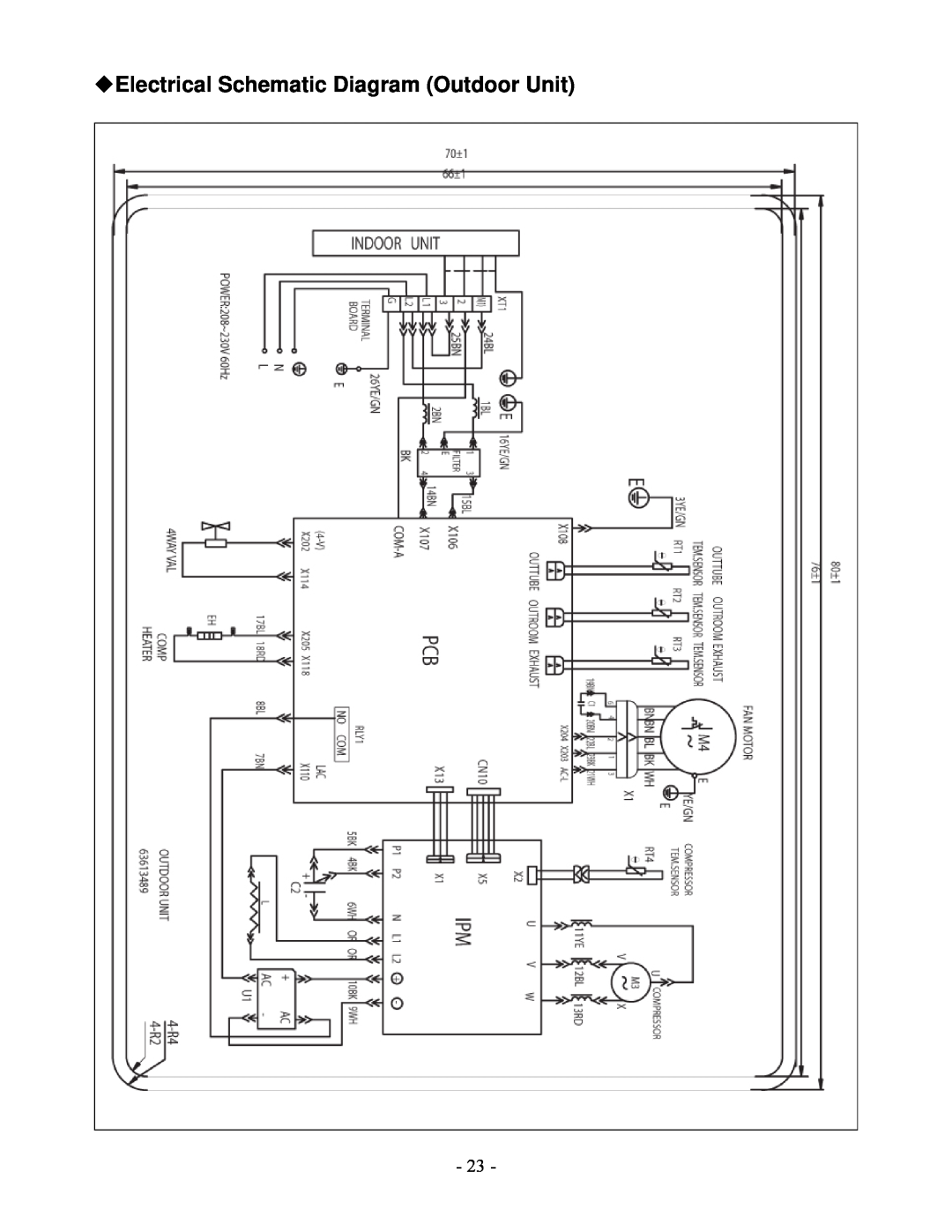Soleus Air KFHHP-18-OD, KFHHP-18-ID installation manual Electrical Schematic Diagram Outdoor Unit 