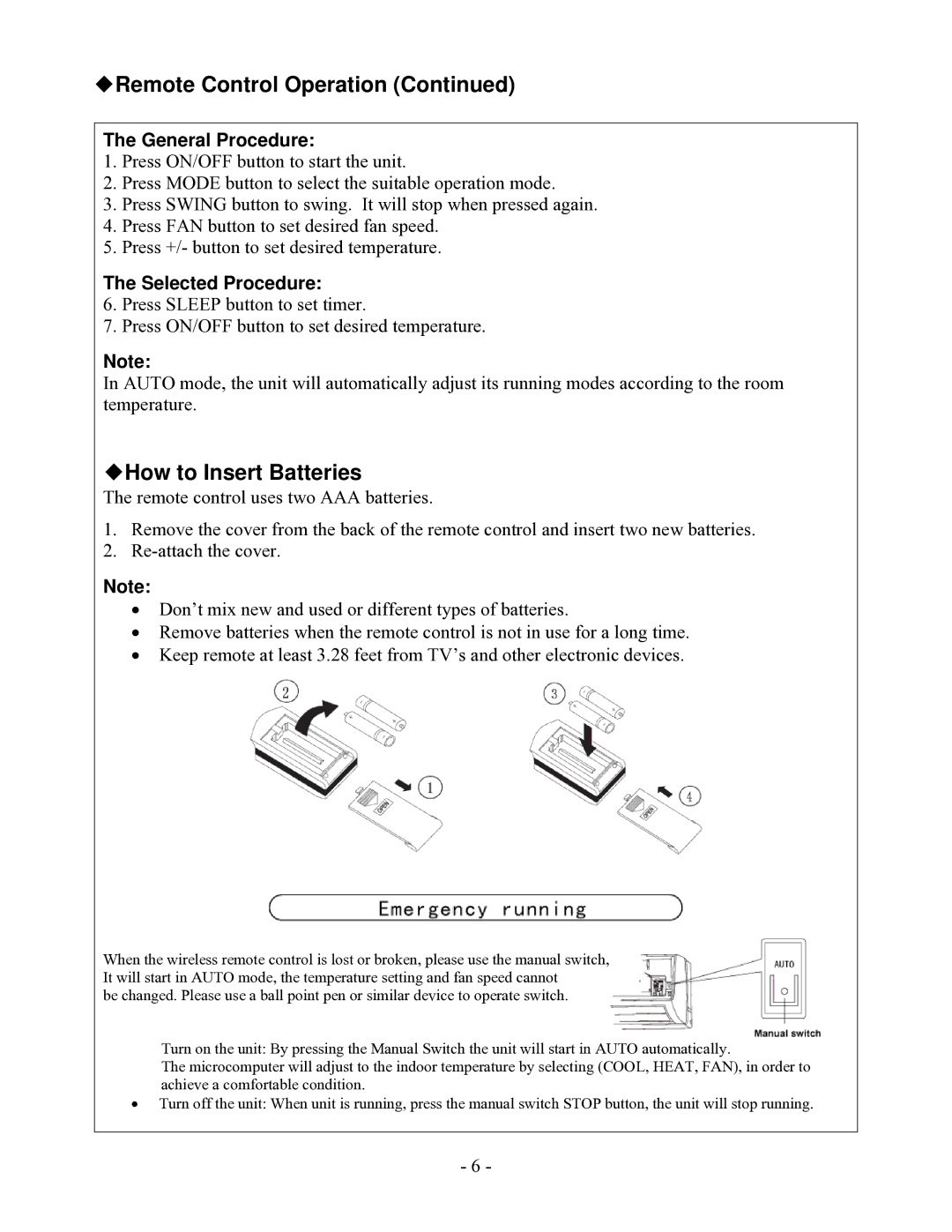 Soleus Air KFHHP-22-OD, KFHHP-22-ID installation manual How to Insert Batteries, General Procedure 