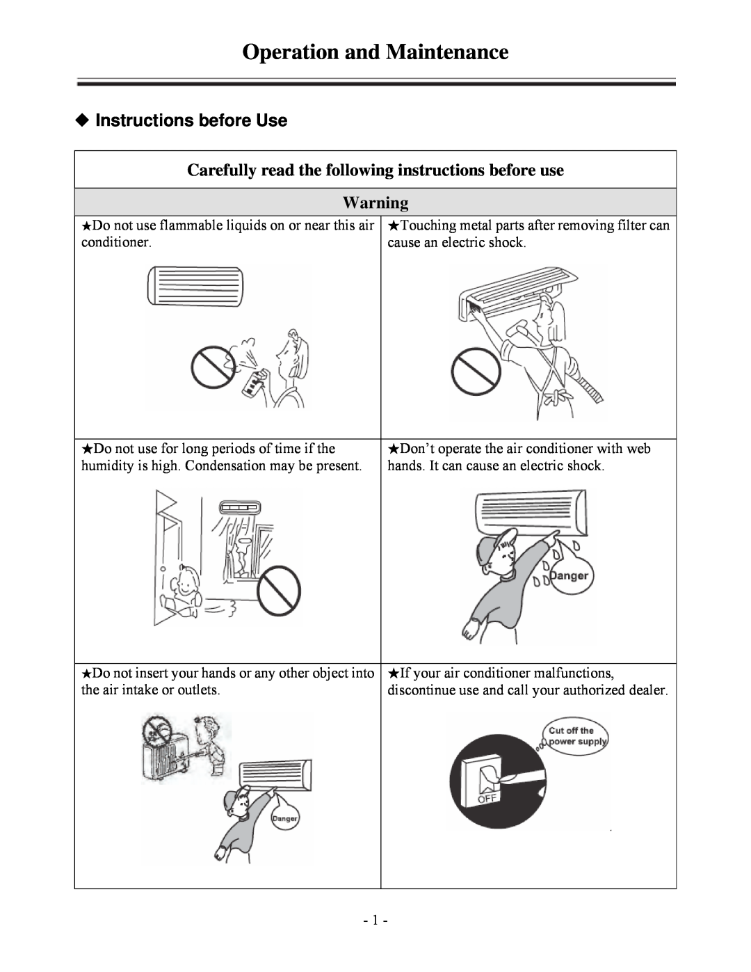 Soleus Air KFHHP-22-ID, KFHHP-22-OD installation manual Operation and Maintenance, Instructions before Use 