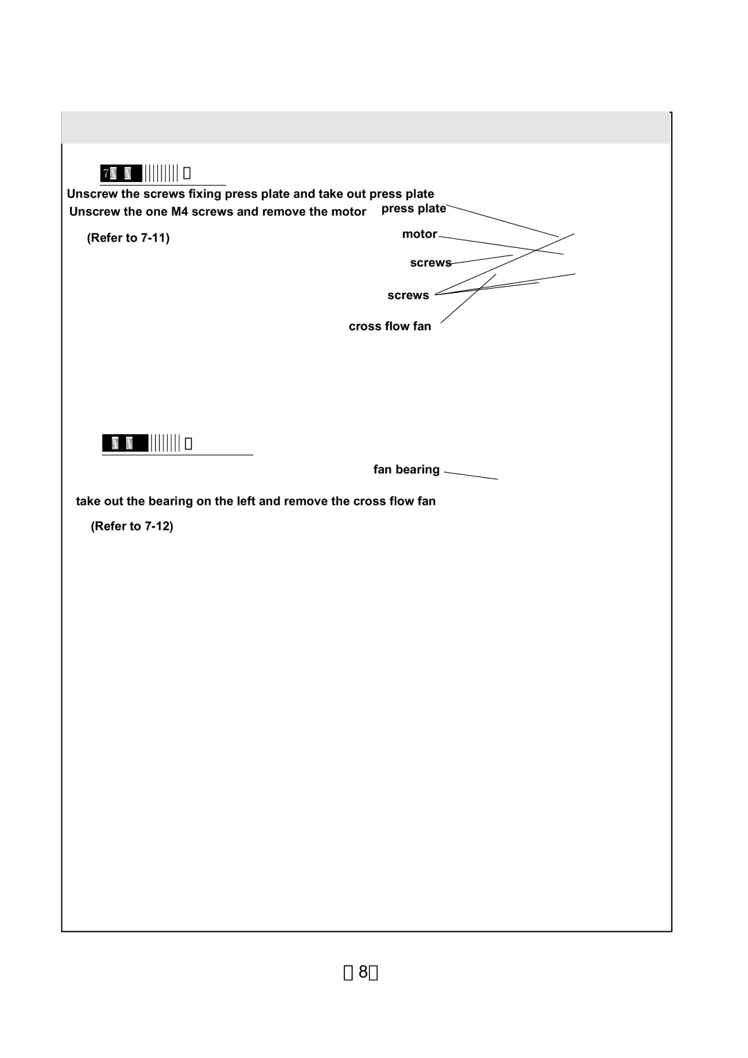 Soleus Air KFHHP-22 service manual Disassemble motor, Disassemble cross flow fan 