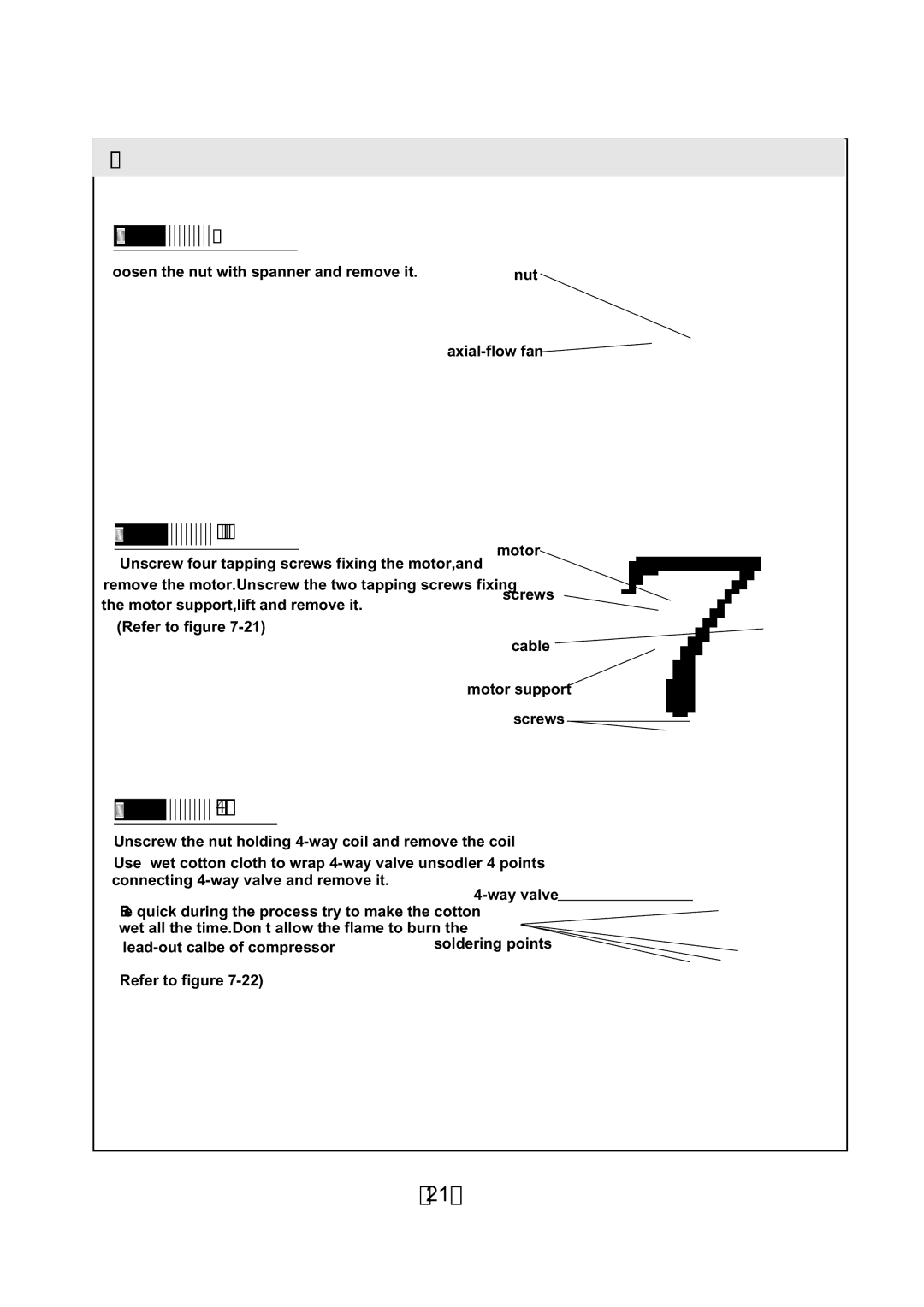 Soleus Air KFHHP-22 service manual Disassemble 4-way valve, Disassemble motor and motor support 