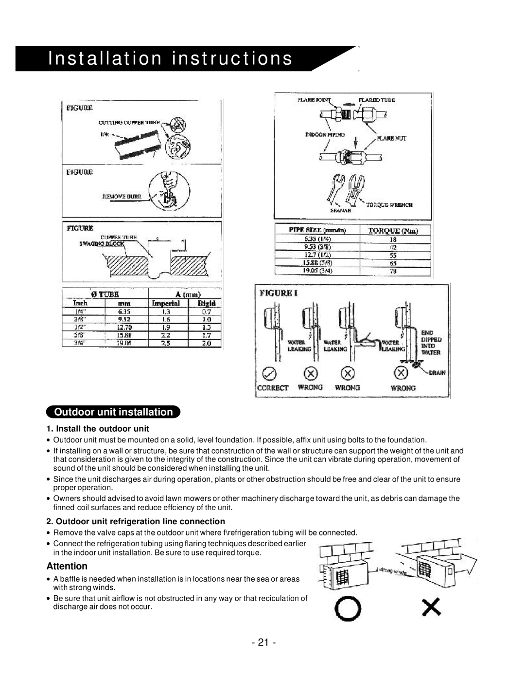 Soleus Air KFR/KFS Series manual Install the outdoor unit, Outdoor unit refrigeration line connection 