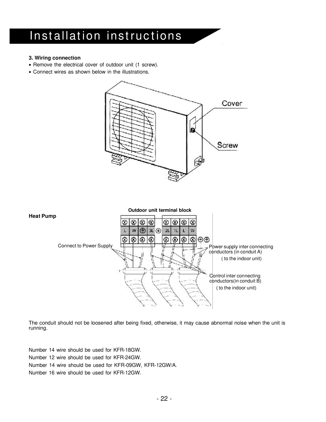 Soleus Air KFR/KFS Series manual Wiring connection, Heat Pump 