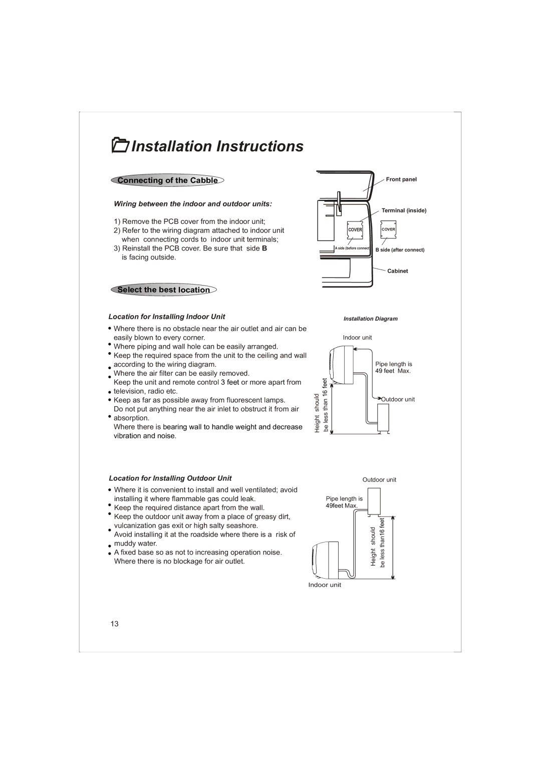 Soleus Air KFTHP-12-OD, KFTHP-18-OD, KFTHP-12-ID Installation Instructions, Wiring between the indoor and outdoor units 