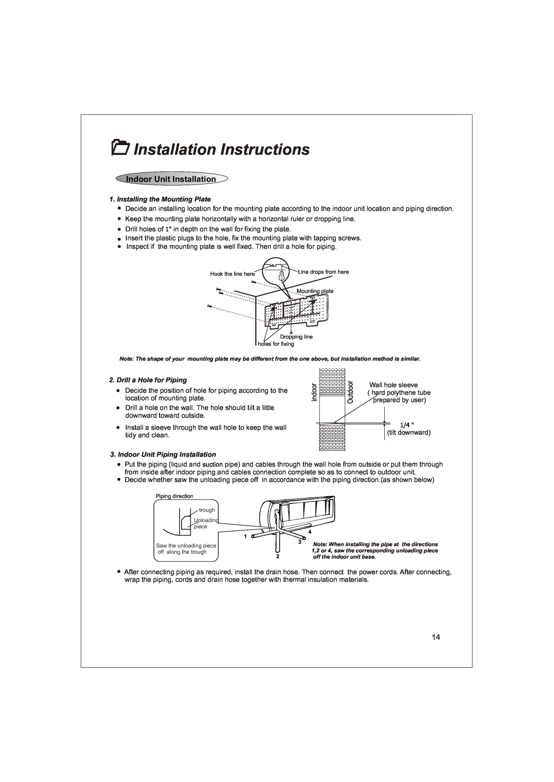 Soleus Air KFTHP-12-ID, KFTHP-18-OD 1Installation Instructions, Indoor Unit Installation, Installing the Mounting Plate 
