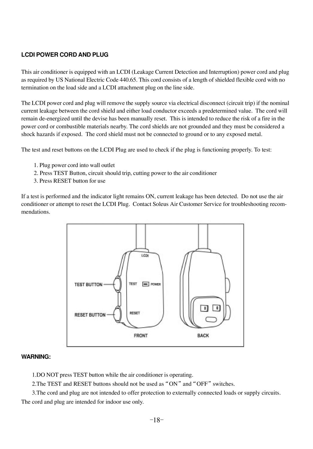 Soleus Air KY-320 manual Lcdi Power Cord and Plug 